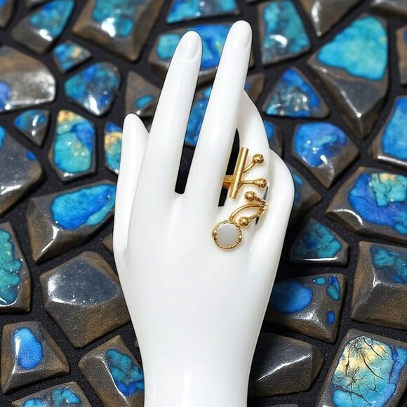 🆕️Artisan Turkish Adjustable 18K Gold-Plated Cocktail Ring w/ Glass Pearl 💫 - Picture 7 of 10